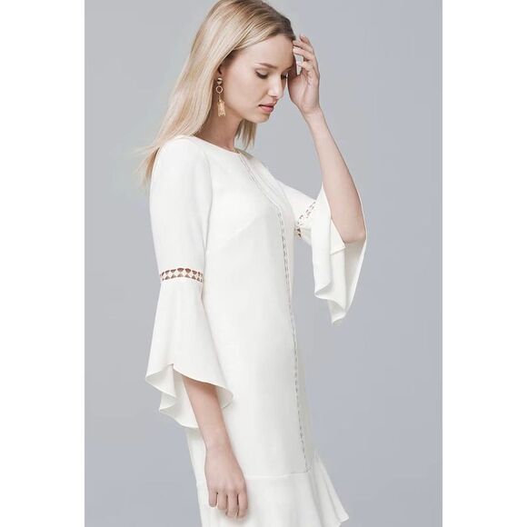 NEW WHBM Bohemian Elegant Shift Dress Bell-Sleeves & Flirty Over-The-Knee Hem - Picture 4 of 7